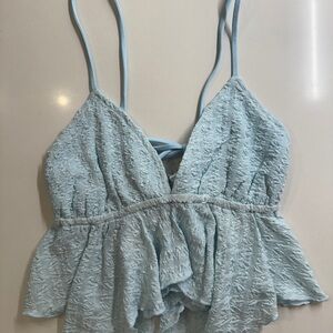 Light Blue Textured Spaghetti Strap Halter Top